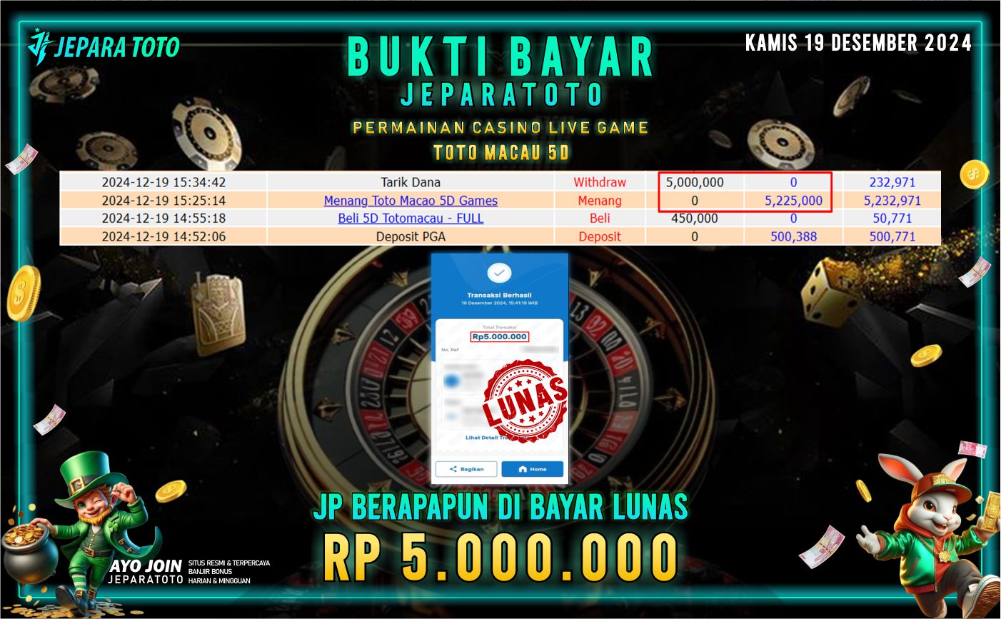 BUKTI KEMENANGAN CASINO LIVE GAME TOTO MACAU 5D MEMBER JEPARATOTO