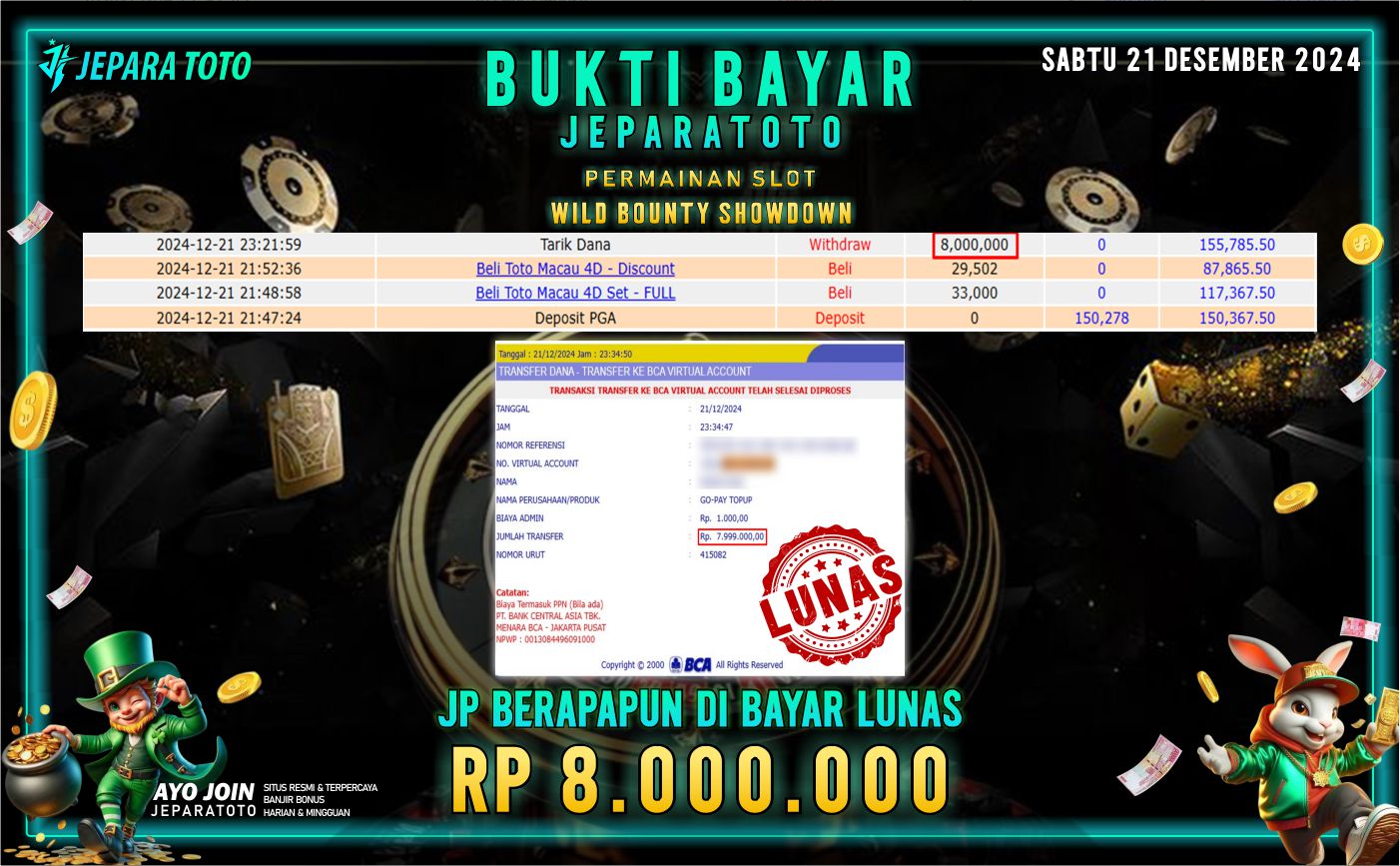 BUKTI KEMENANGAN SLOT WILD BOUNTY SHOWDOWN MEMBER JEPARATOTO