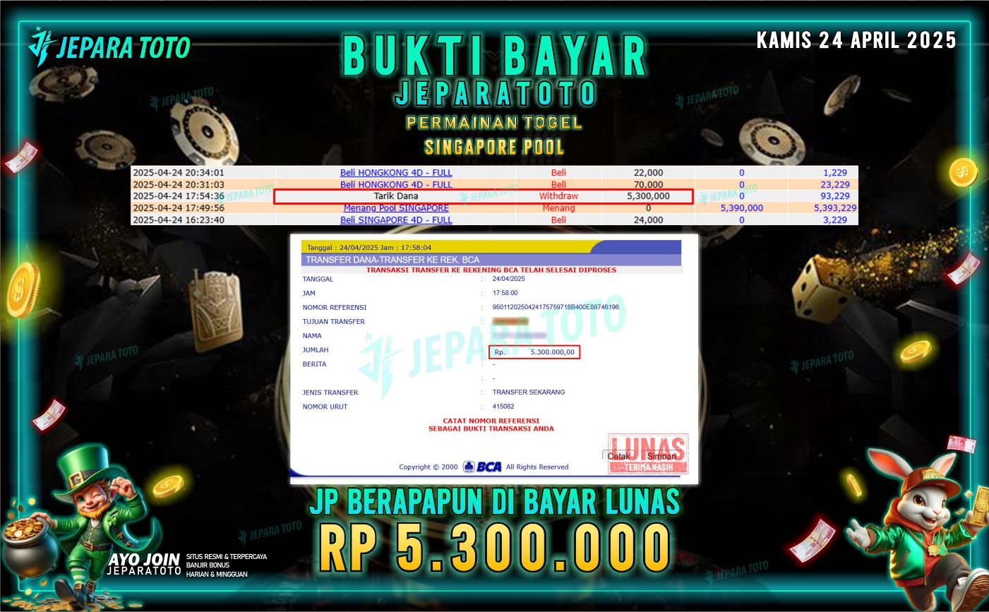 BUKTI KEMENANGAN TOGEL MEMBER JEPARATOTO | SINGAPORE POOL