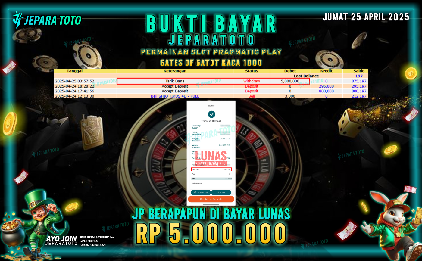 BUKTI KEMENANGAN MEMBER JEPARATOTO SLOT PRAGMATIC PLAY | GAME GATES OF GATOT KACA 1000