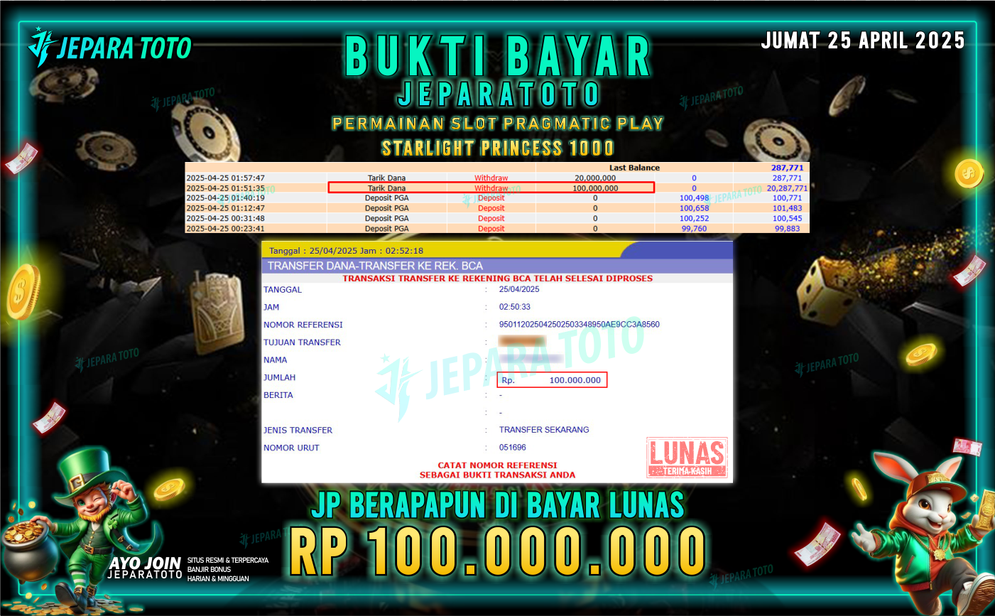 BUKTI KEMENANGAN MEMBER JEPARATOTO SLOT PRAGMATIC PLAY | GAME STARLIGHT PRINCESS 1000